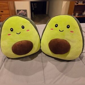 SET OF TWO - PLUSH ADORABLE AVOCADO HALVES (BOTH WITH THE SEED IN THEIR TUMMY)
